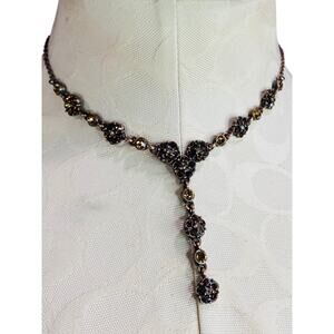 2028 Copper Color Rhinestone Antiqued Look Necklace 18" with 2" Drop